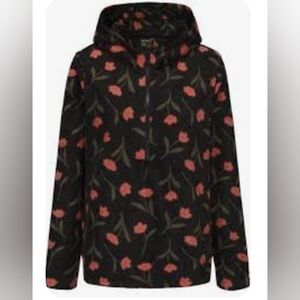 O'Neill Floral Black Coral Pink Hooded Fleece Jacket With Pockets Size Medium
